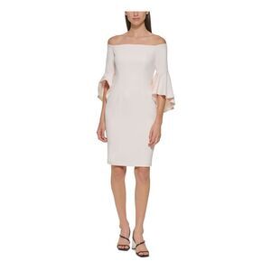 CALVIN KLEIN Womens Pink Cuffs Bust Boning Lined 3/4 Sleeve Sheath Dress 6